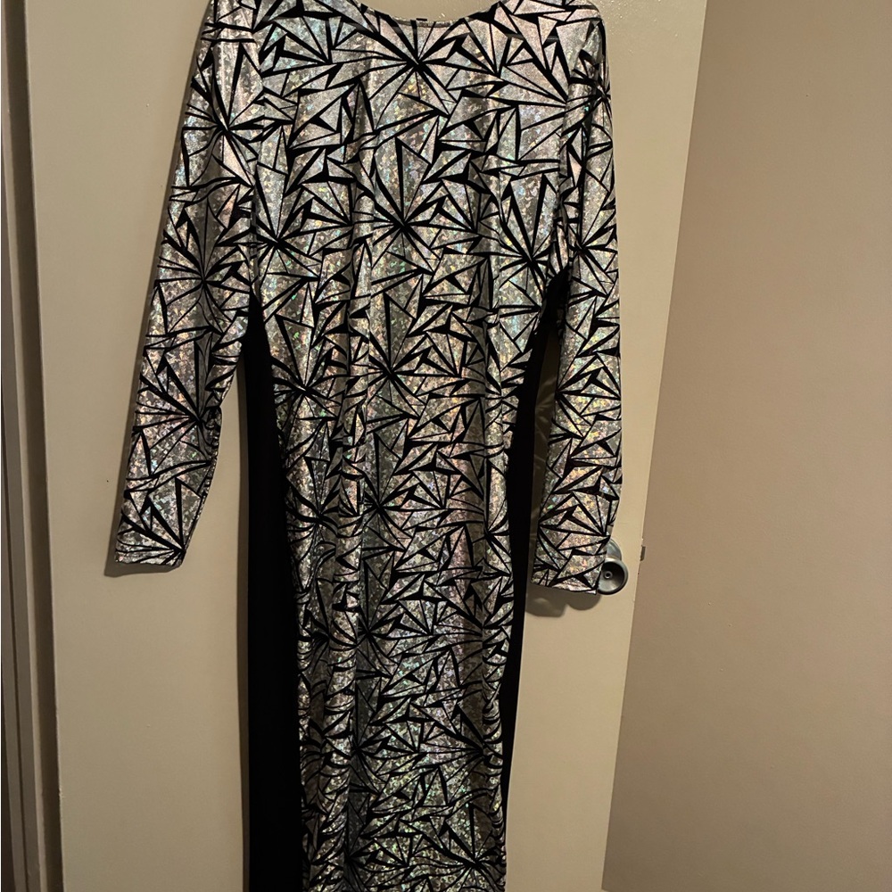Geometric Patterned Black and Silver Dress